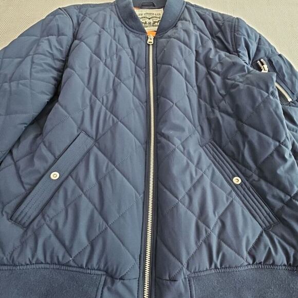 Levis 4-WAY Quilted Bomber Jacket Men's Size Large Navy Orange Stretch Diamond - Picture 13 of 16